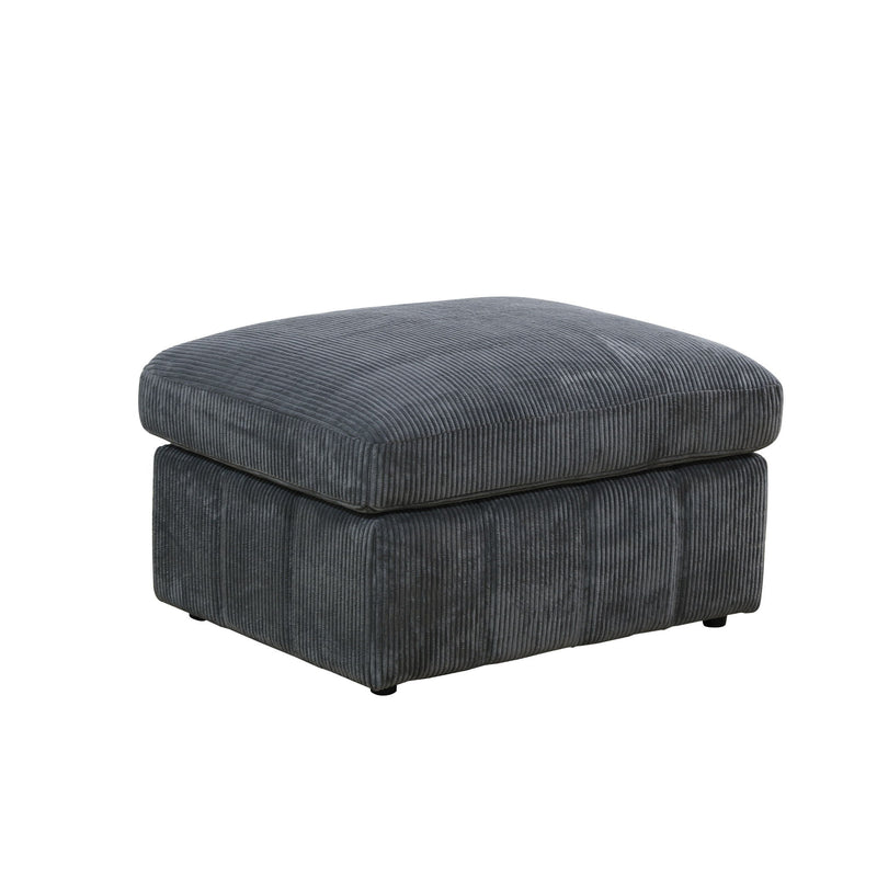 Dark gray oversized ottoman with a thick cushion and ribbed upholstery