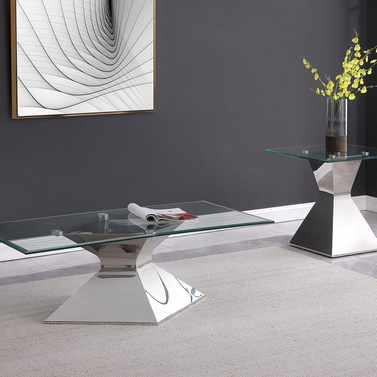 Jenny 2-piece Rectangular Coffee and End Table Set Chrome
