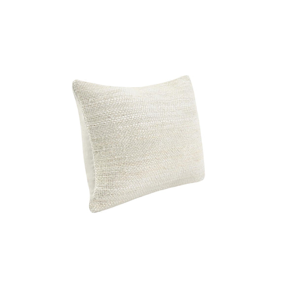 Ivory textured throw pillow with woven pattern on a square-rectangular face.