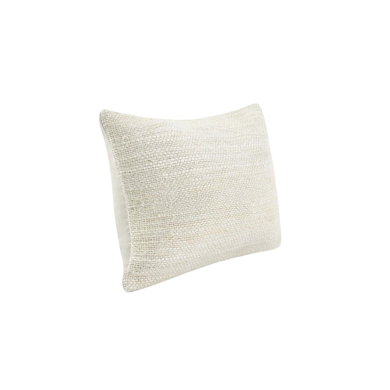 Ivory textured throw pillow with woven pattern on a square-rectangular face.