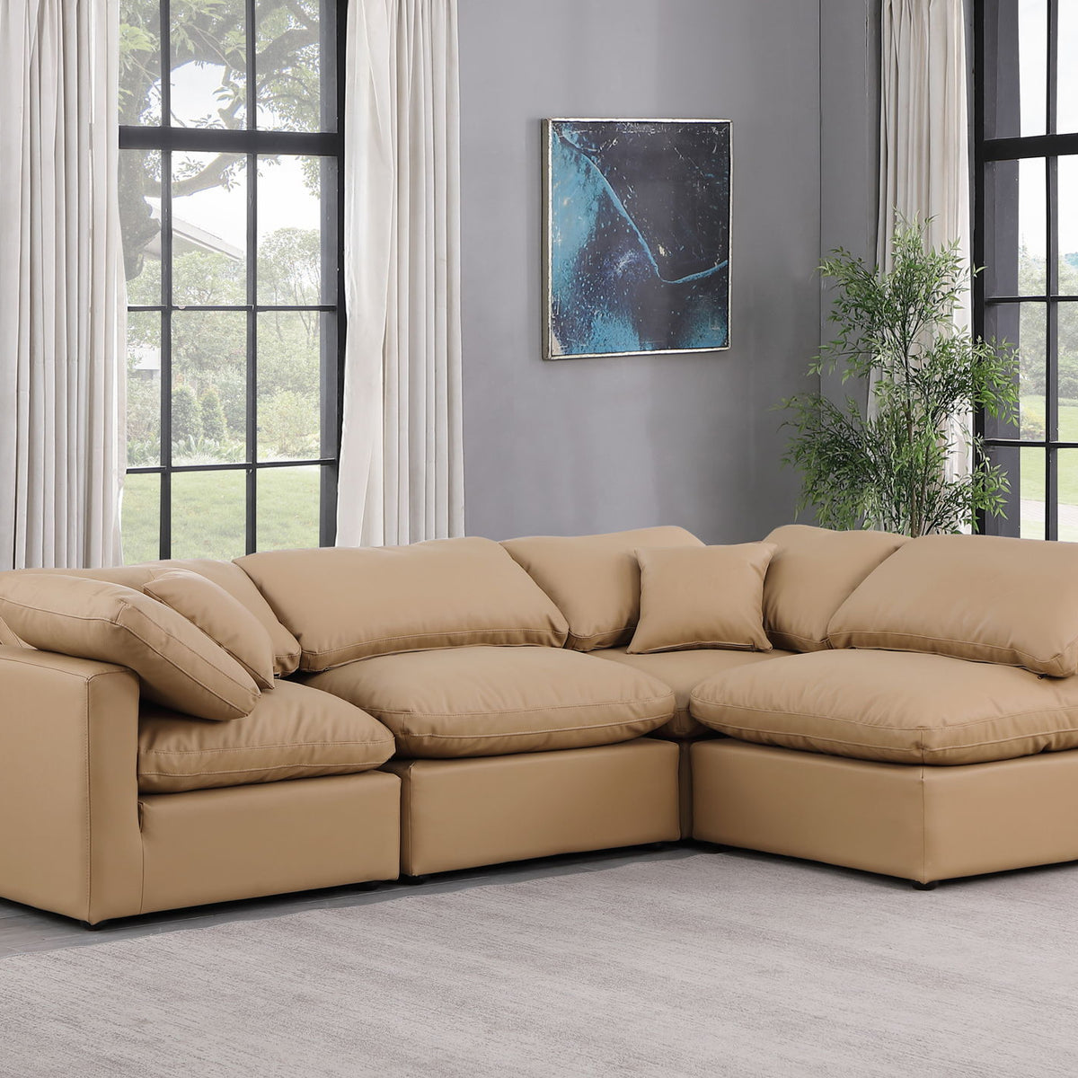 Indulge - Faux Leather 4 Piece Modular Sectional - Tan