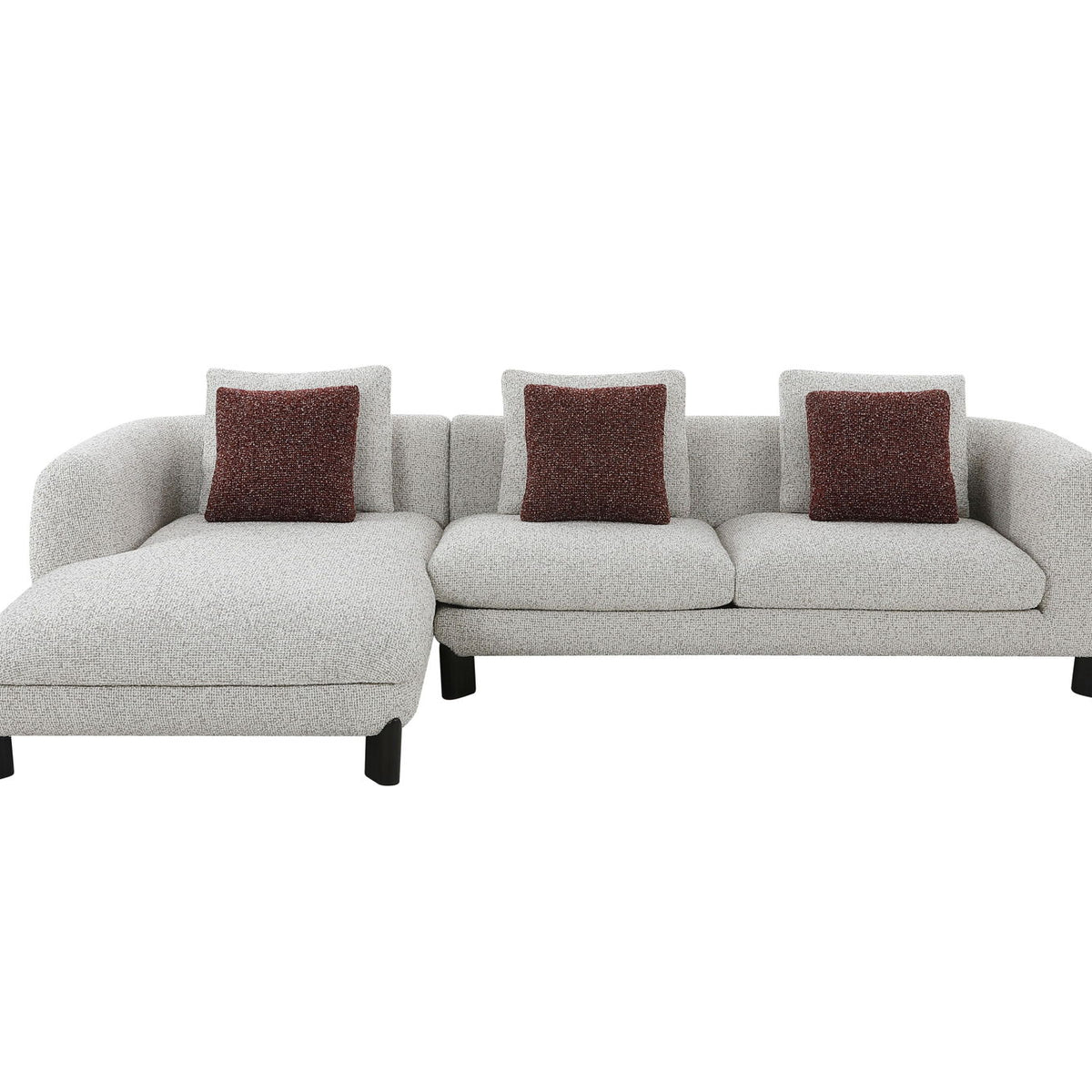 Mardi - Tweed Sectional Sofa With 3 Pillows - Maroon / Beige
