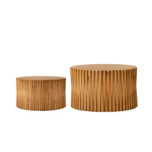 Cylindrical Coffee Table With Vertical Texture Relief