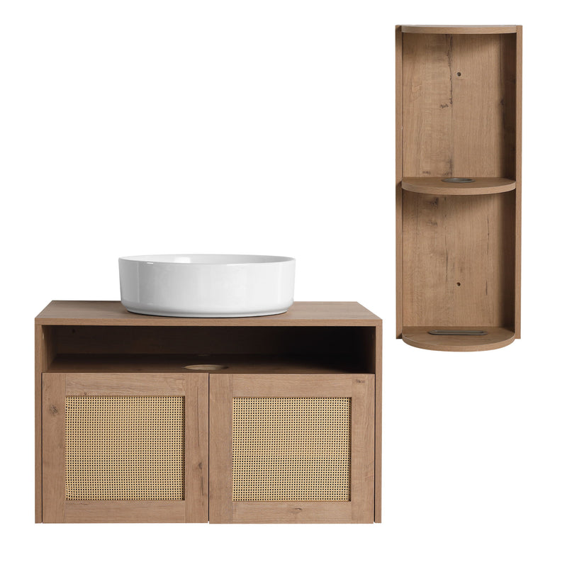 Bathroom Vanity With Art Sink And Storage Rack, Float Mounting Design