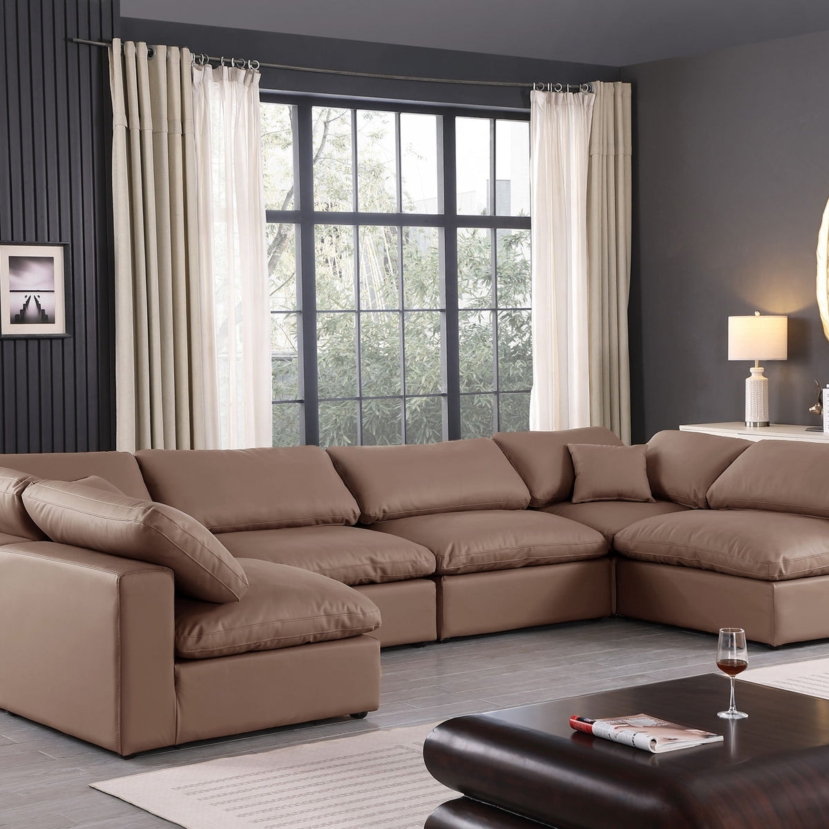 Comfy - 6 Piece Faux Leather Modular Armless Sectional