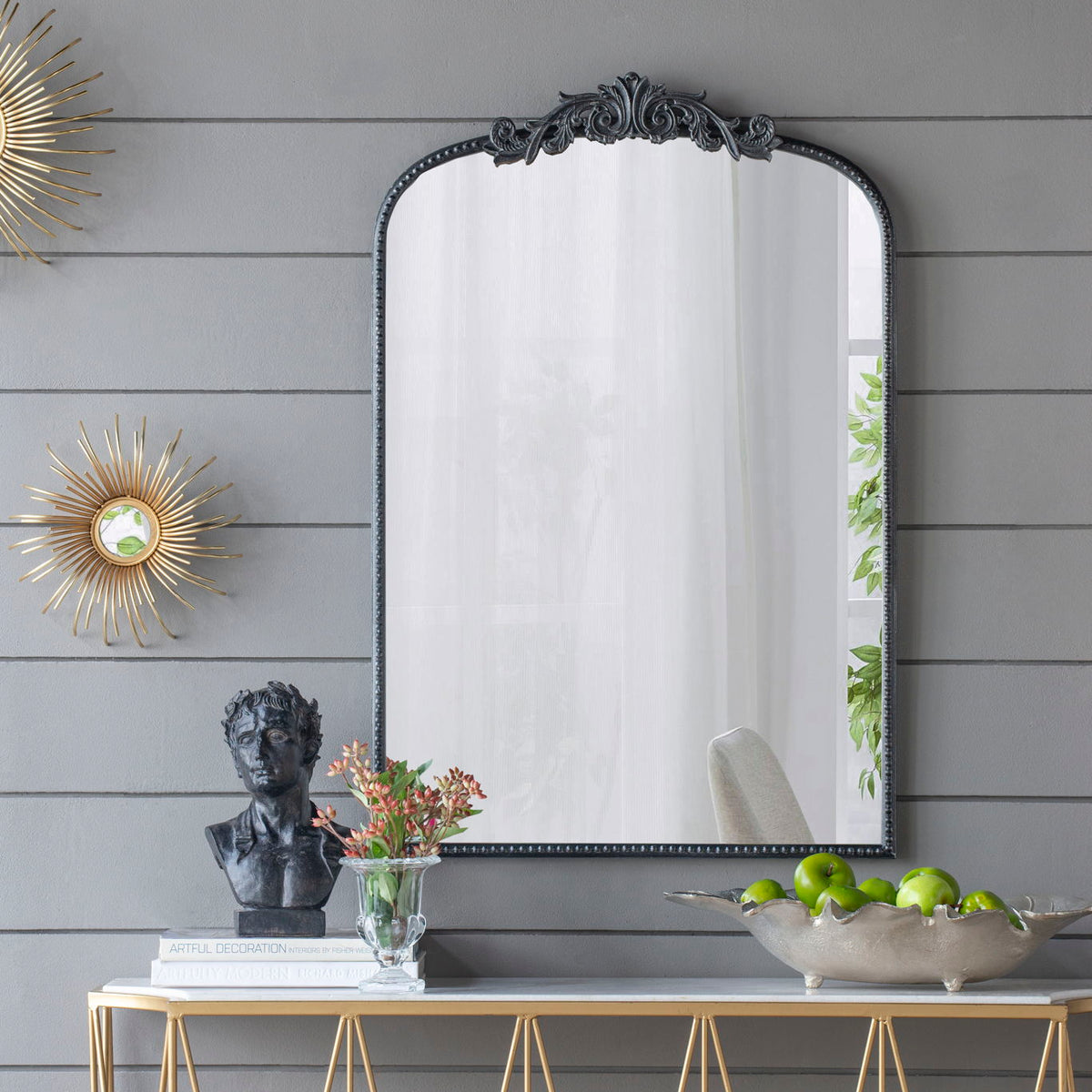 Arch Mirror, Baroque Inspired Wall Decor For Bathroom, Bedroom, Living Room