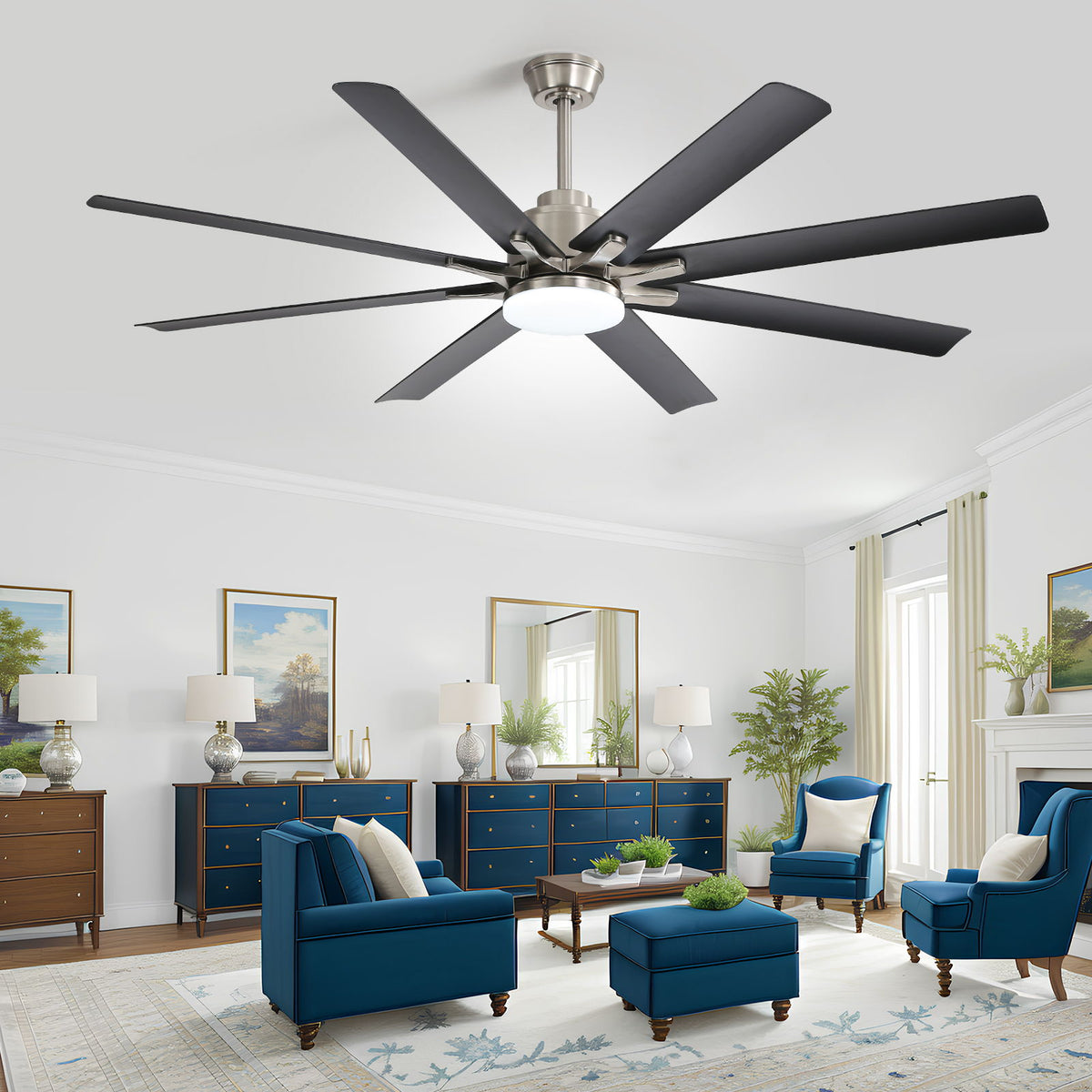 66" Low Profile Ceiling Fan With Dimmable LED Lights, 6 Speed Reversible DC Motor For Indoor - Brushed Nickel