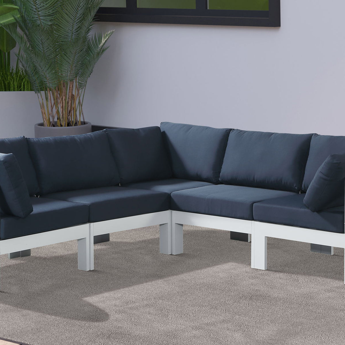 Nizuc - Outdoor Patio 5 Piece Modular Sectional With White Frame