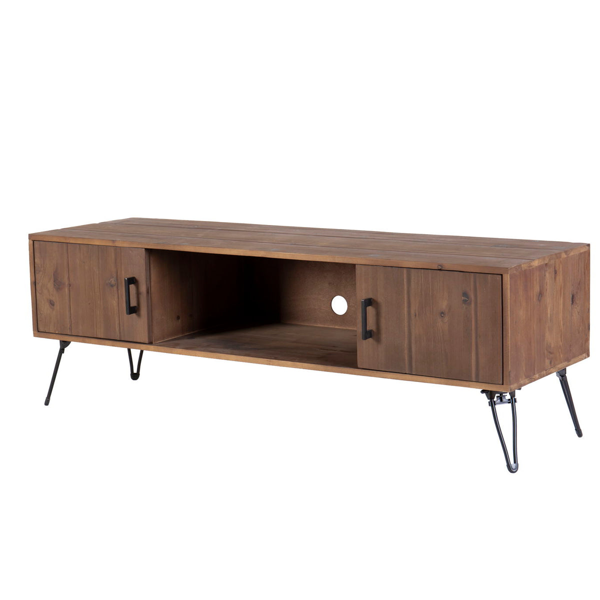 Industrial Style Reclaimed Wood Media TV Stand With Storage Cabinet For Living Media Room - Natural