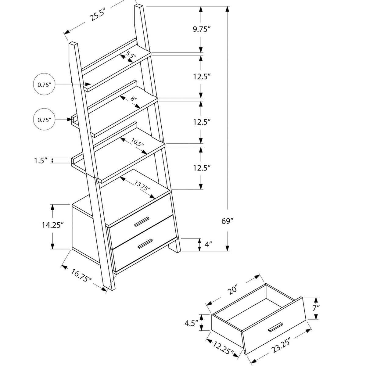 Etagere Bookcase Ladder 4 Tier