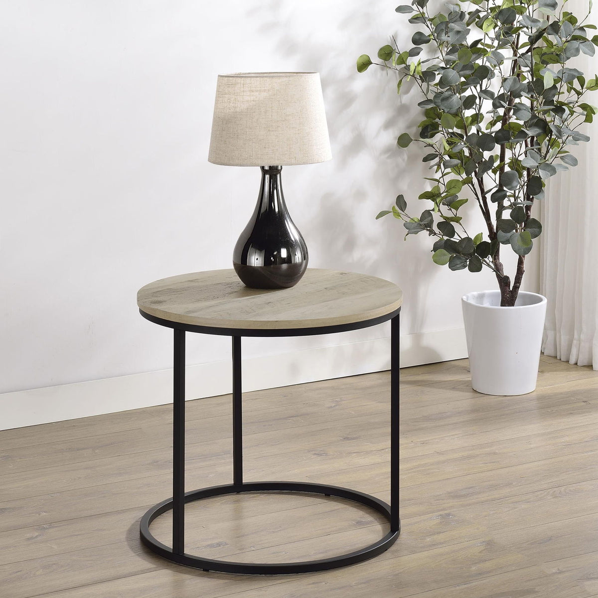 Lainey Round Occasional Side End Table Distressed Pine