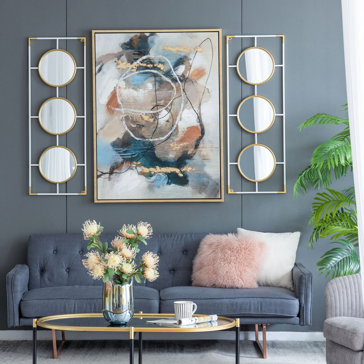 3 Mirror Piece Wall Mirror InRectangular Frame, Home Wall Decor For Bedroom Living Room