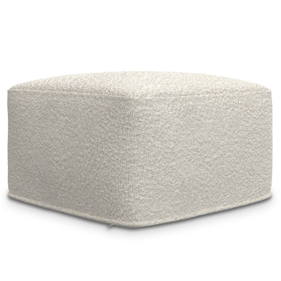 Ivory square Chantal pouf with textured upholstery and softly rounded edges