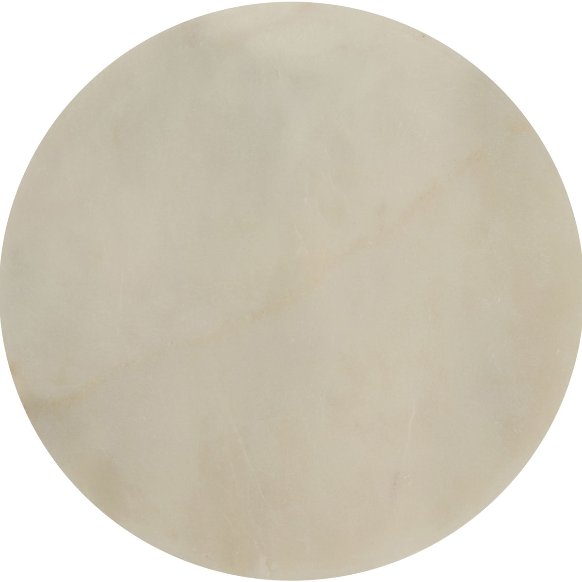 Round genuine marble tray top in pale off-white with subtle stone veining and specks