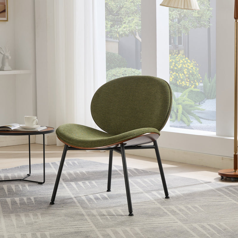 Mid-Century Modern Shell Chair Single Side Chair Tripod,Green fabric Lounge Chair in Walnut Finish Comfortable Backrest,Green color,SW1871GN