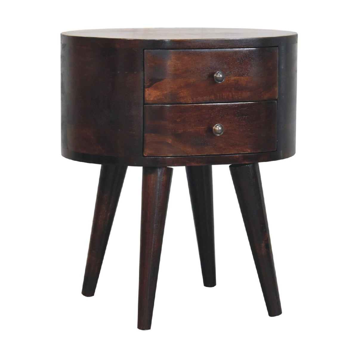 Rounded Wooden Bedside Table - Walnut