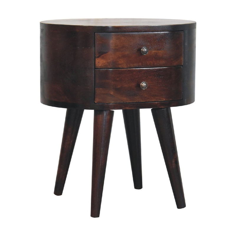 Rounded Wooden Bedside Table - Walnut