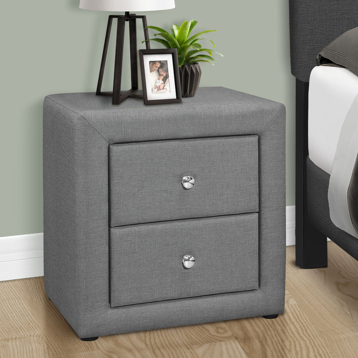 Nightstand, Storage Drawer Versatile Use, Upholstered, Transitional
