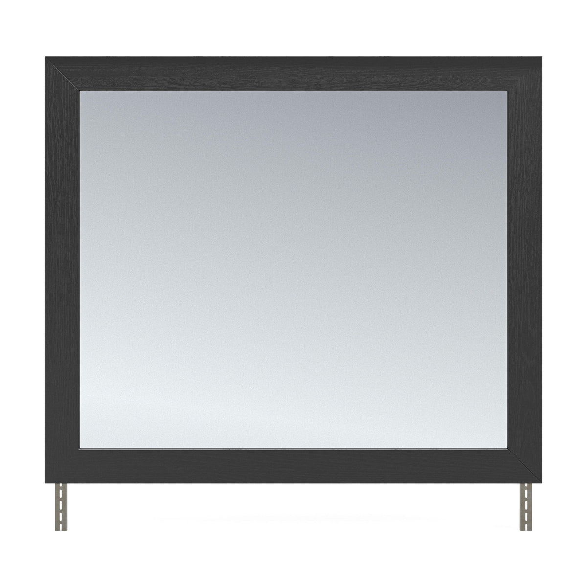 Black bedroom mirror with dark wood frame and two standing legs