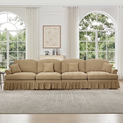 4-Seater Mid-Century Chenille Sofa - Light Coffee Chenille