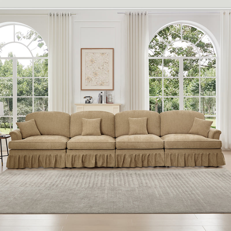 4-Seater Mid-Century Chenille Sofa - Light Coffee Chenille