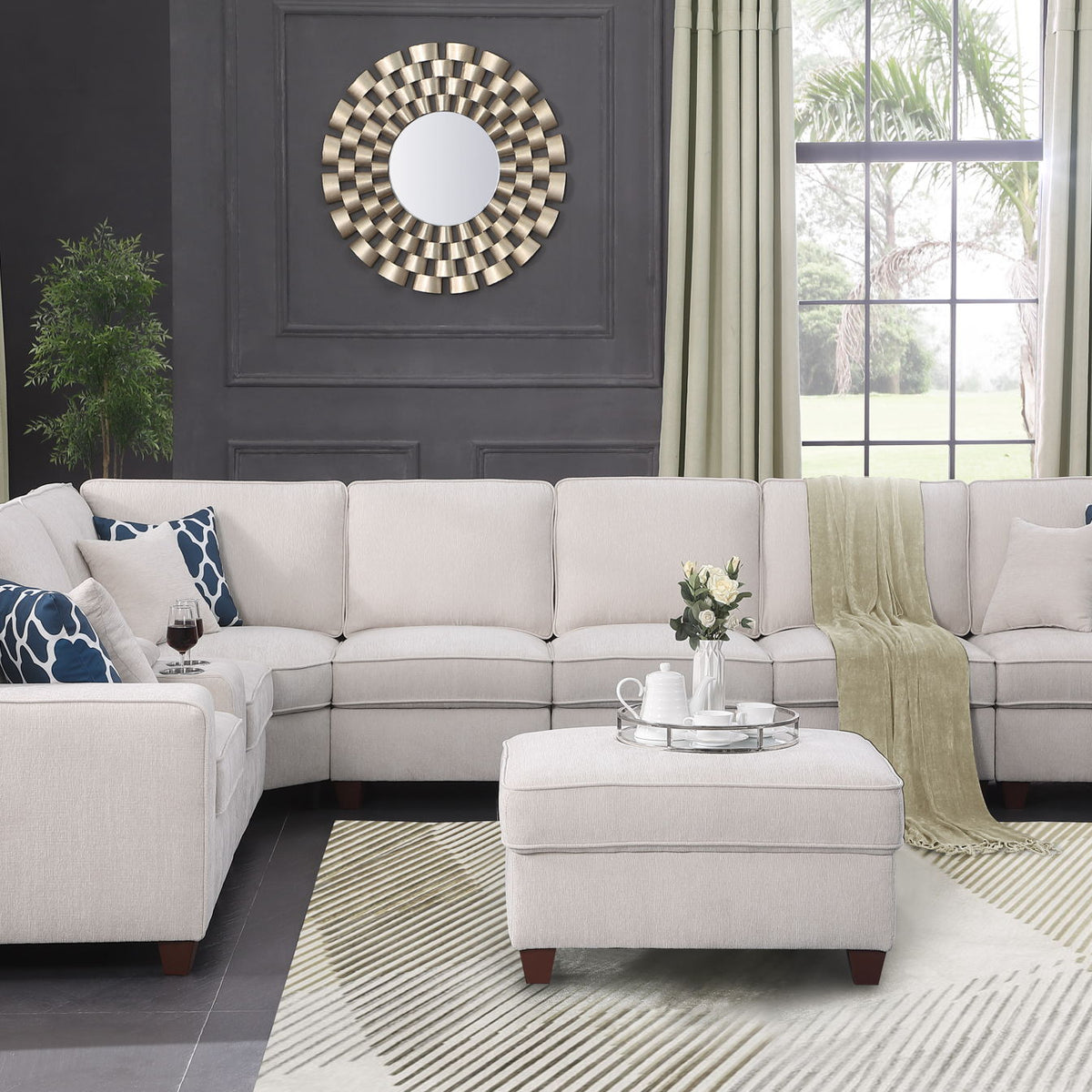 Ted - Sectional Sofa With Ottoman - Beige