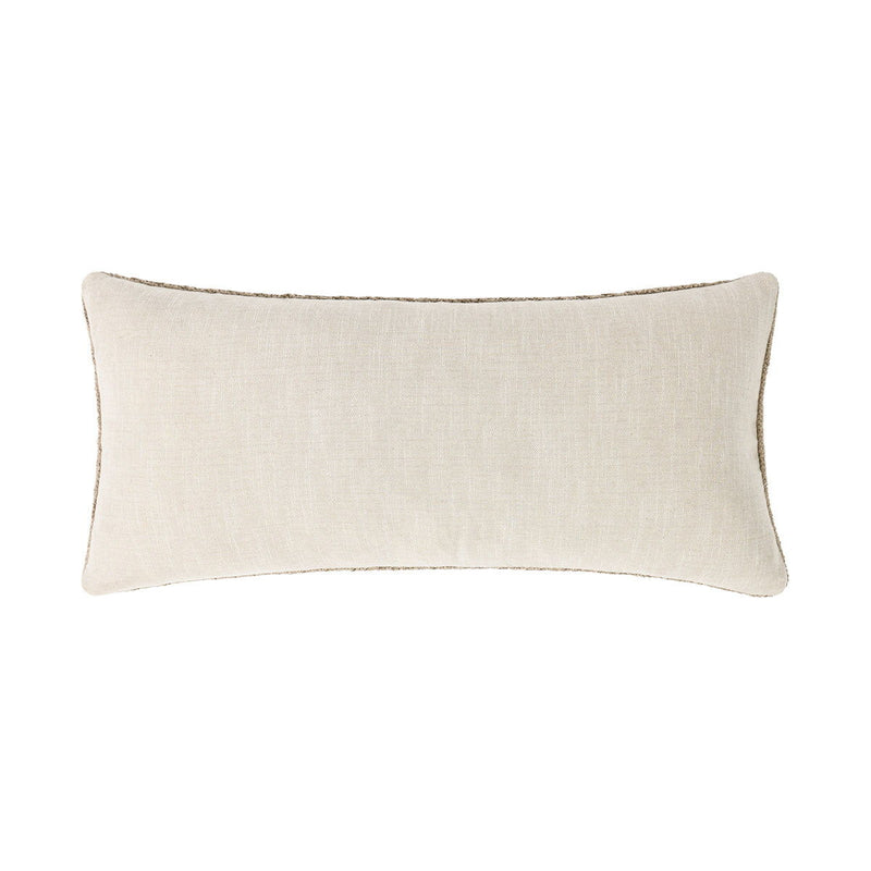 Rectangular natural linen-look throw pillow with clean seam and welt edges