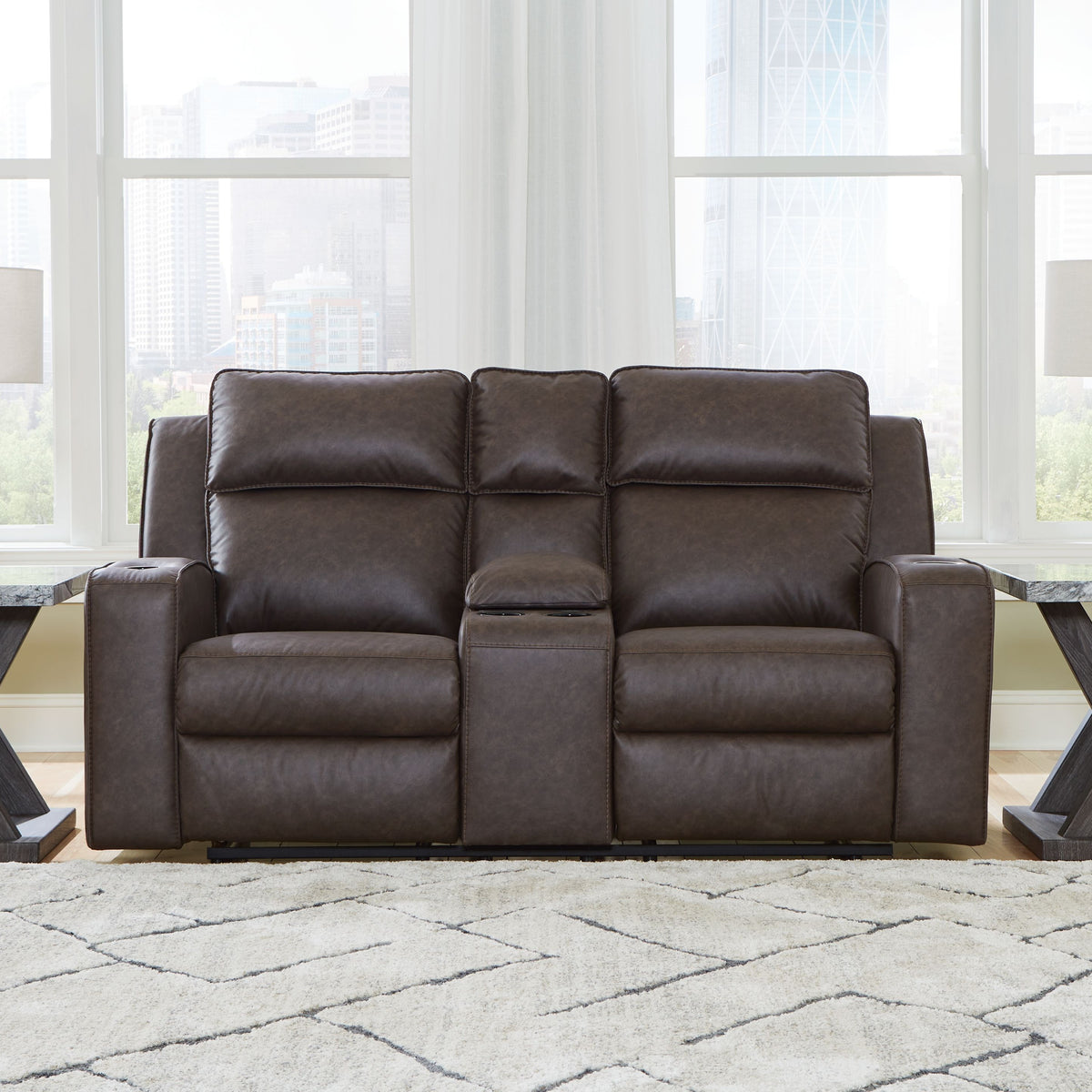 Lavenhorne - Dbl Rec Loveseat W/Console - Granite