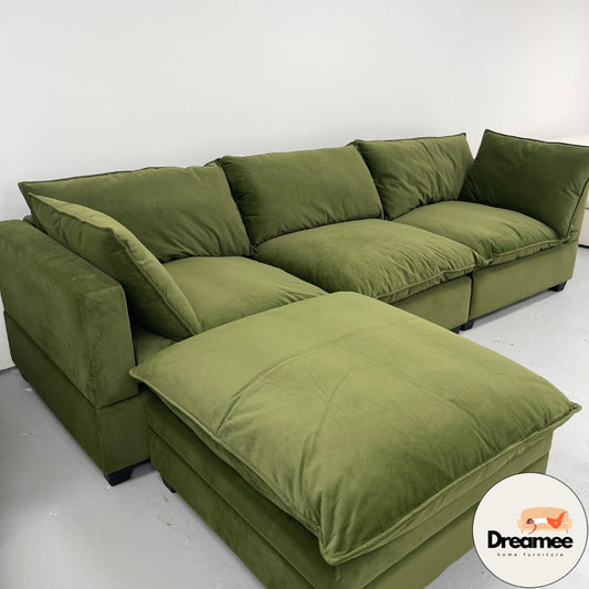 Olive Green Velvet Cloud Sectional