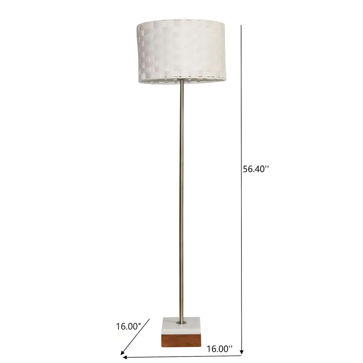 Gold floor lamp with off-white drum shade, 56.40 in tall; 16 in base