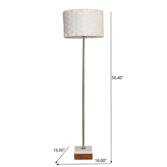Gold floor lamp with off-white drum shade, 56.40 in tall; 16 in base