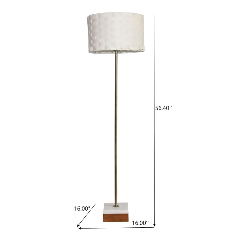 Gold floor lamp with off-white drum shade, 56.40 in tall; 16 in base