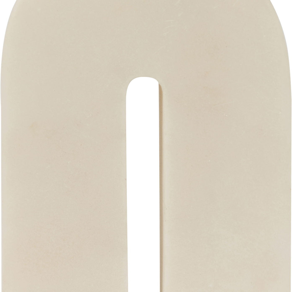 Off-white marble bookend with arched cutout and central slot