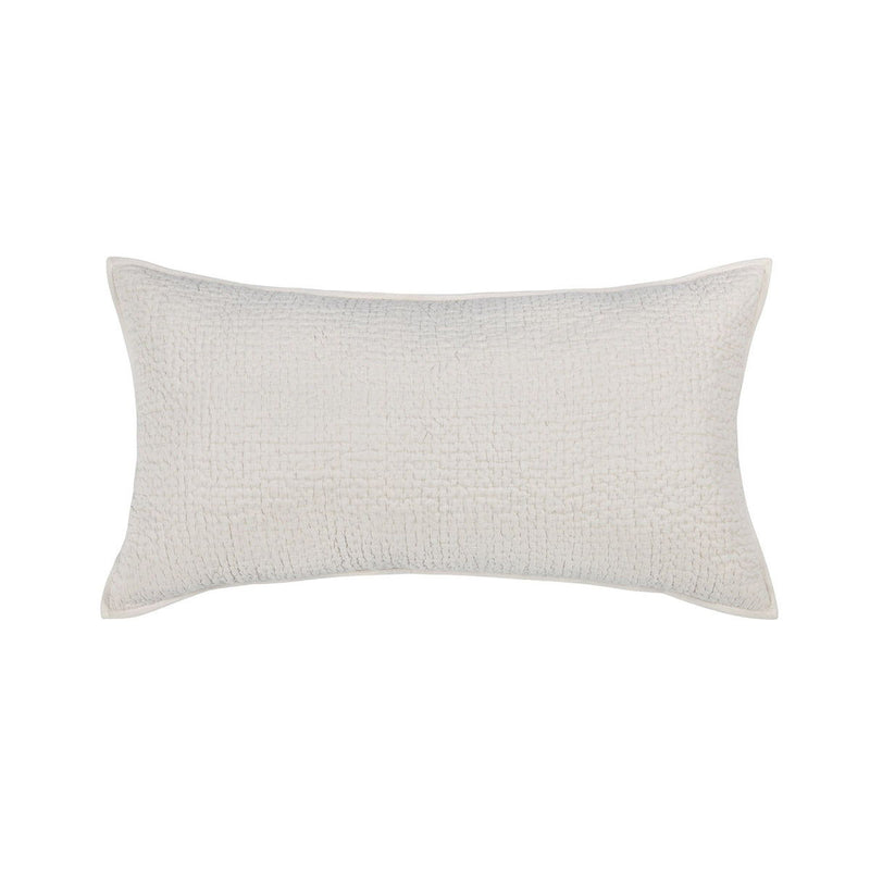 White rectangular sham with crinkled fabric texture and piped edge trim