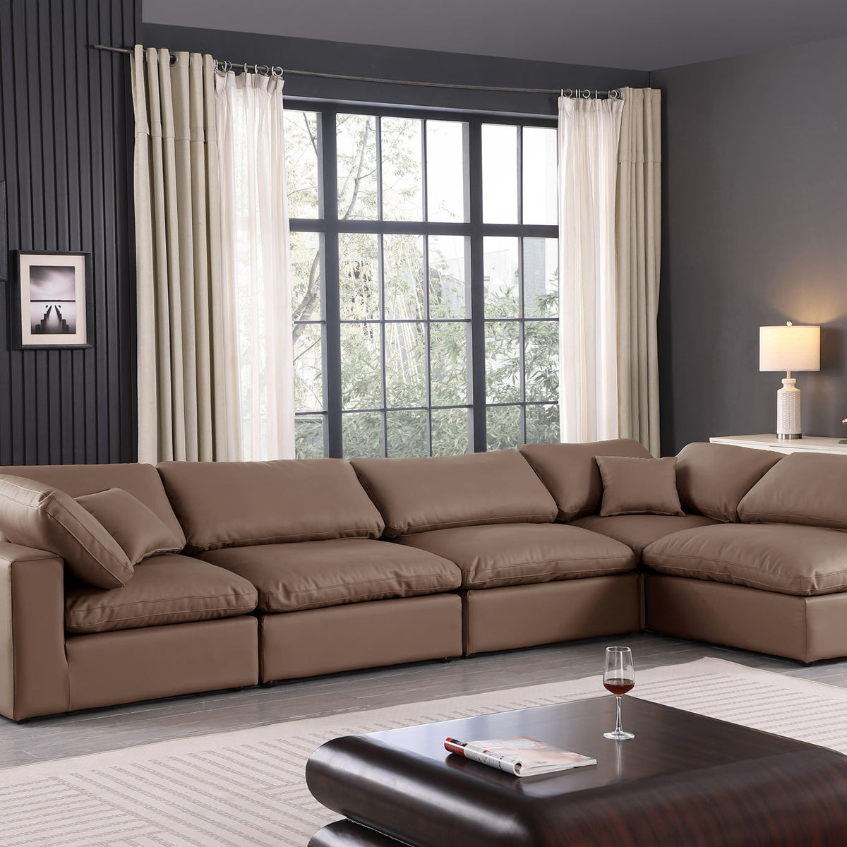 Comfy - 5 Piece Faux Leather Modular Sectional