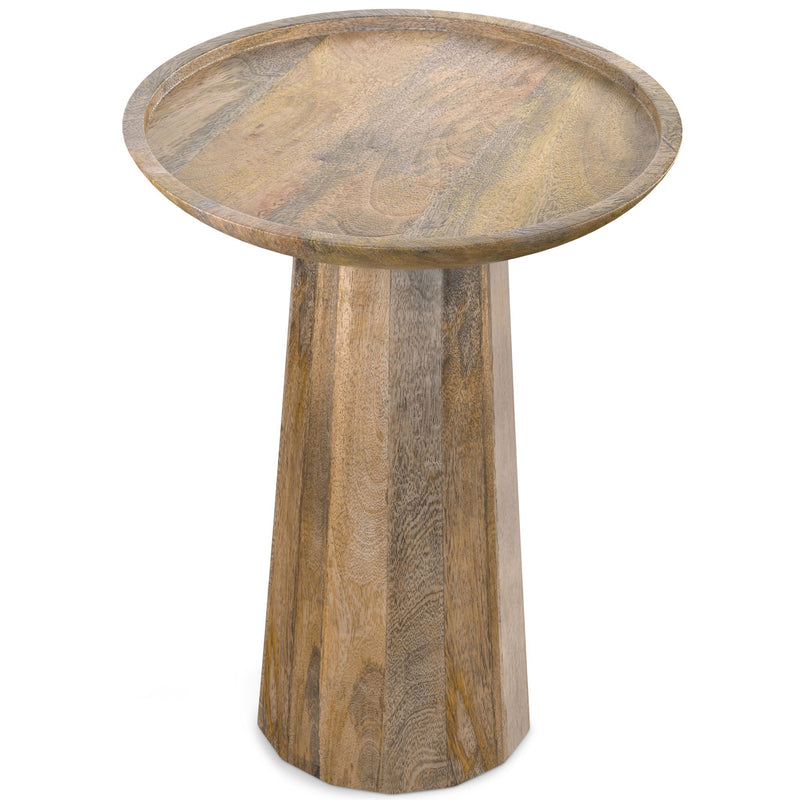 Natural wood accent table with round top and pedestal base
