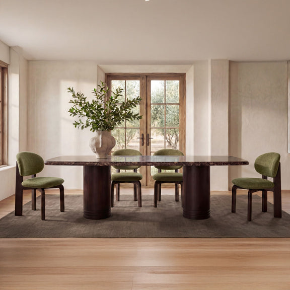 Olive green dining chairs (set of 2) with rounded backs and dark wooden legs