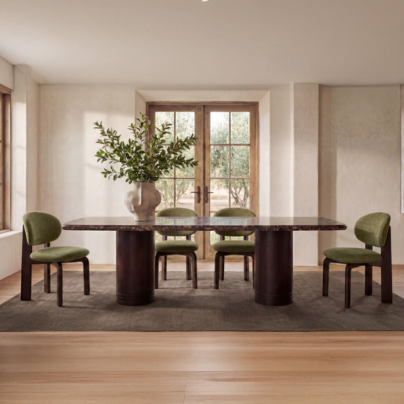 Olive green dining chairs (set of 2) with rounded backs and dark wooden legs