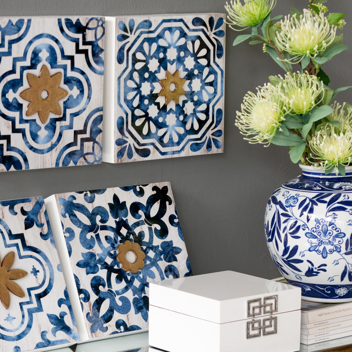 Abstract, And Wall Decor Accents (Set of 4) - White / Blue