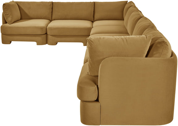 Beige velvet performance fabric sectional sofa with chaise lounge and plush back pillows