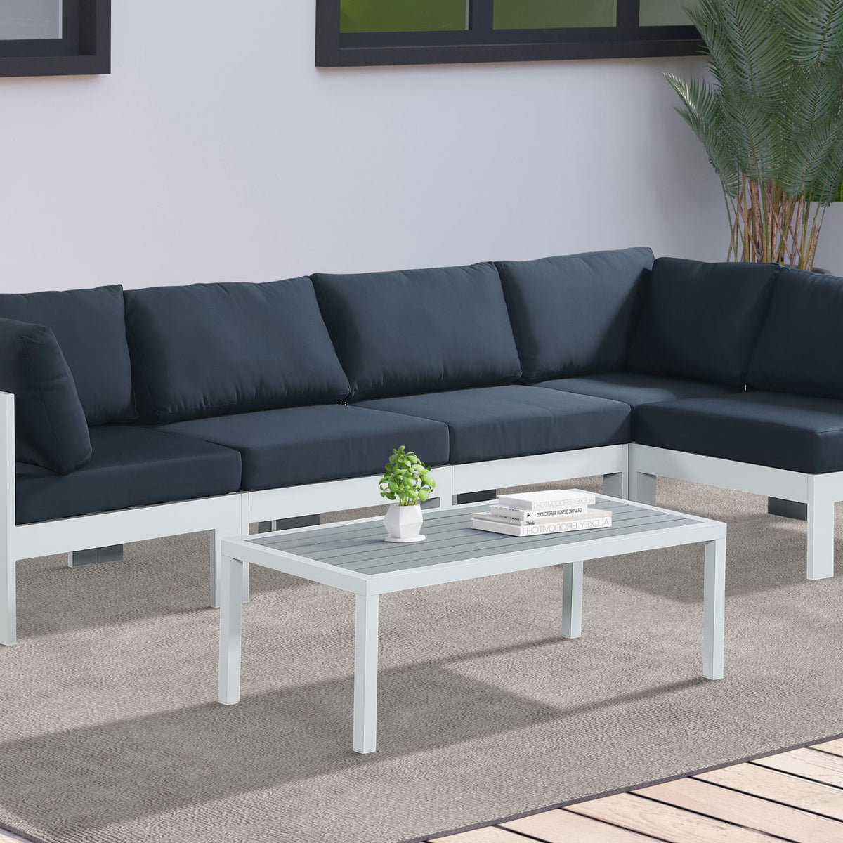 Nizuc - Outdoor Patio 5 Piece Modular Sectional With White Frame