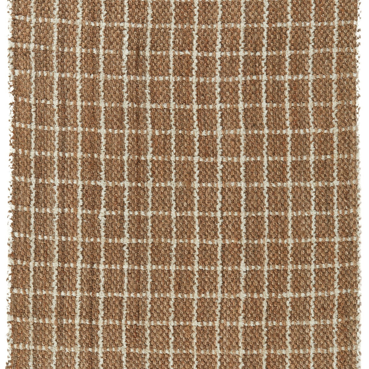 Chenille area rug in ivory and natural windowpane plaid with uniform grid lines
