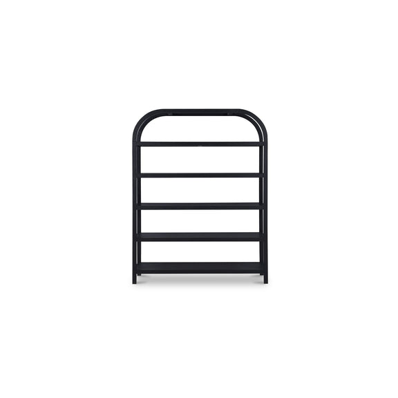 Black metal bookcase with arched top and four open shelves