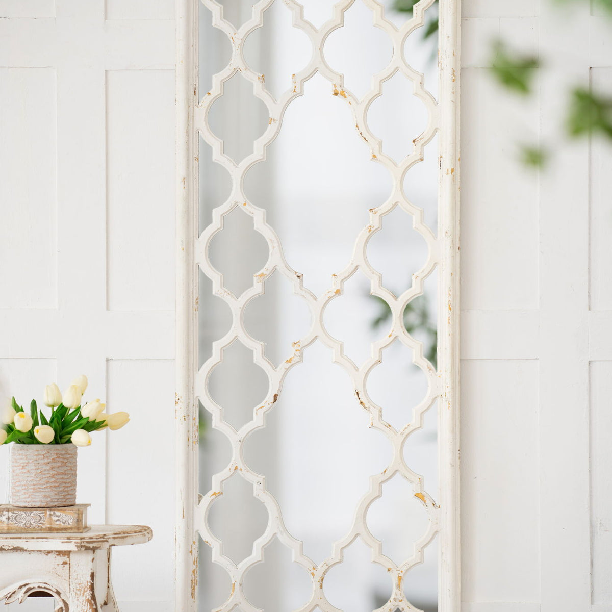 Distressed Floor Mirror, Full Body Mirror For Bathroom Bedroom Living Room - White