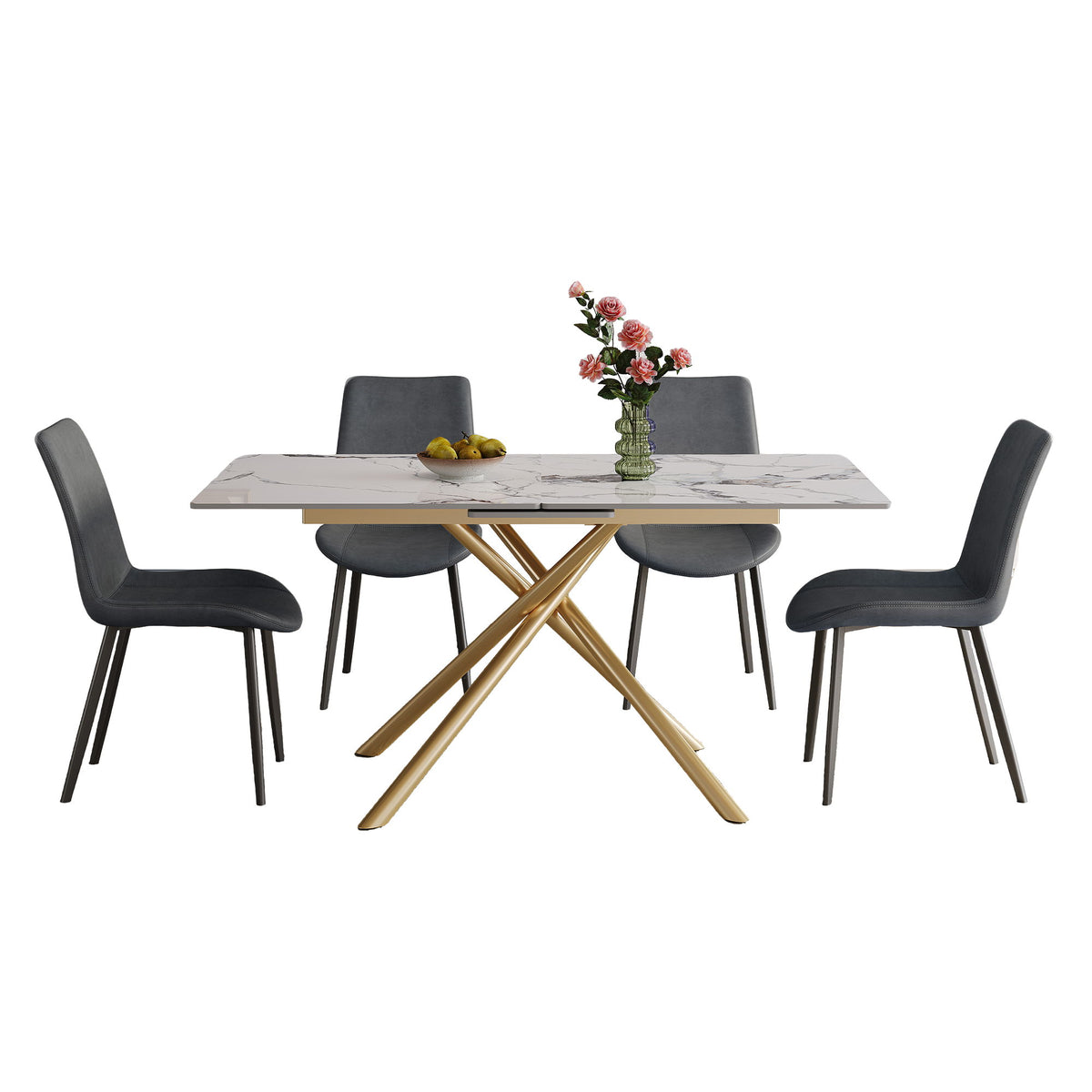 Modern Expandable Dining Table With Retractable Leaf With Chairs