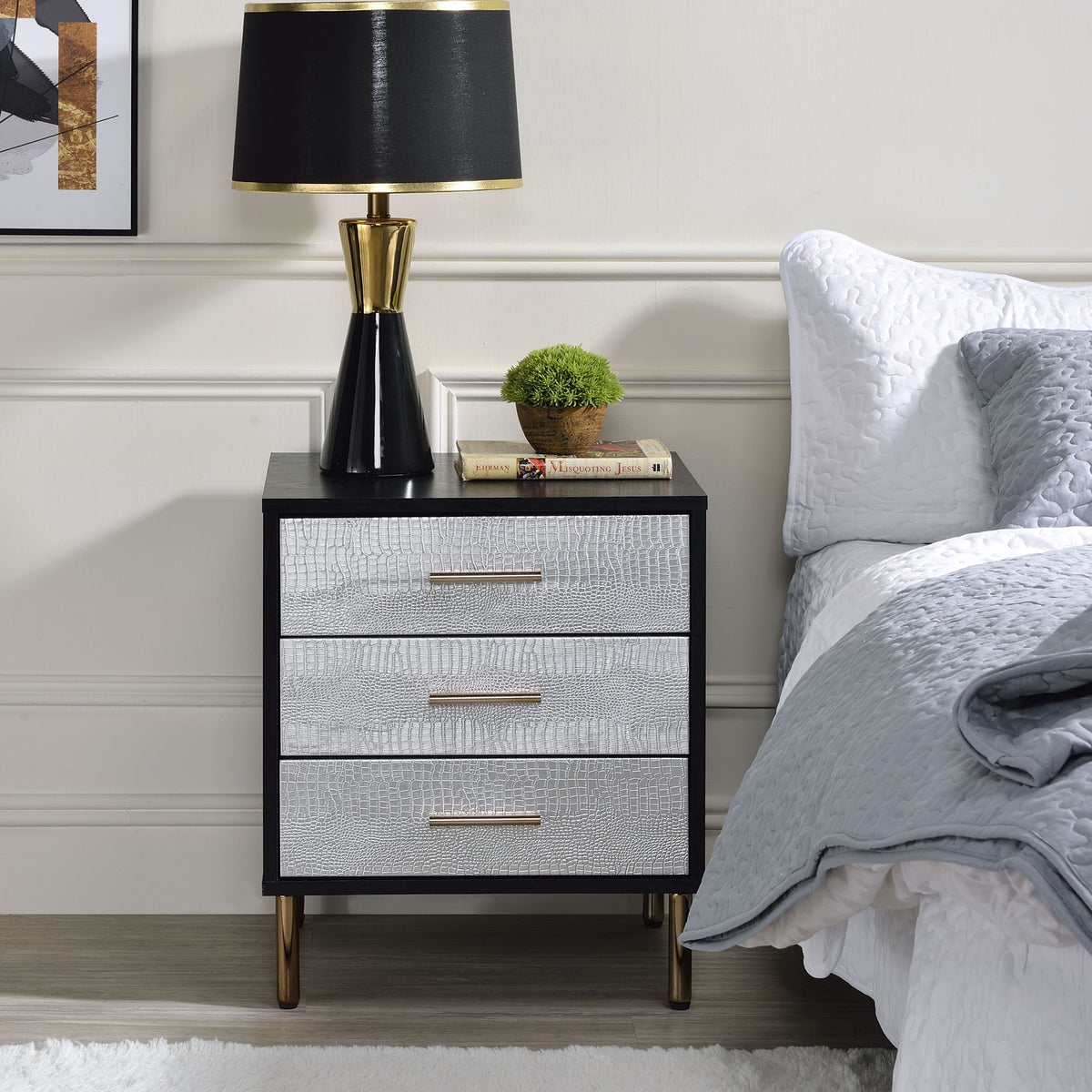 Myles - Nightstand - Black / Gold / Silver