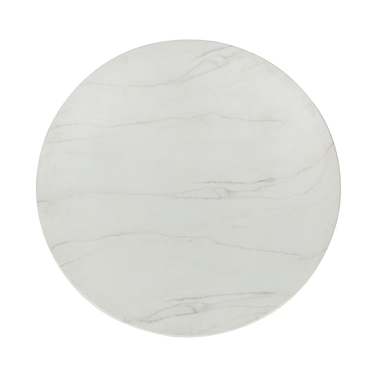 Outdoor round dining table top, white marble-look round surface with gray veining