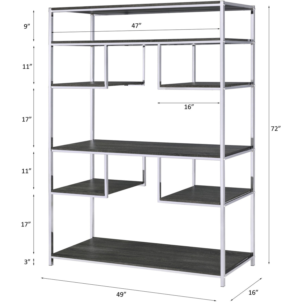 Vonara - Bookshelf - Chrome / Gray / Oak