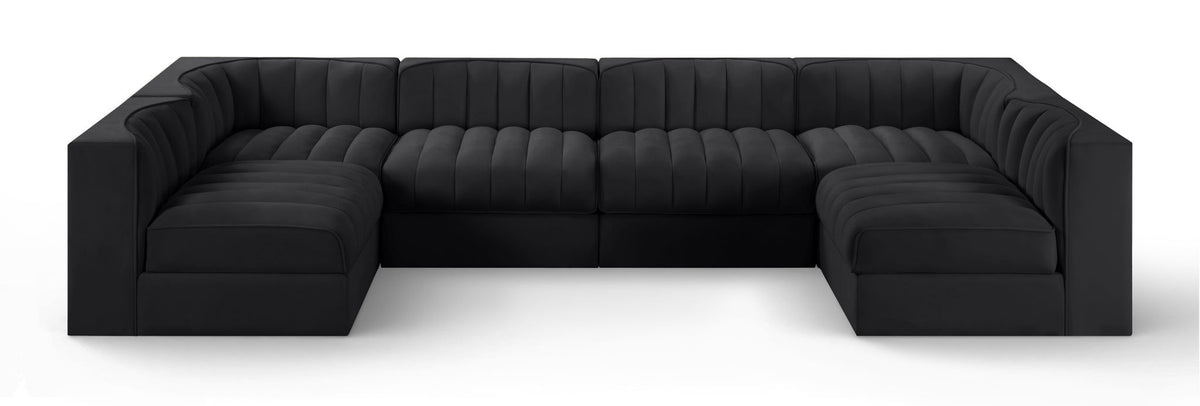 Rummi - Armless Velvet Performance Fabric Upholstered 6 Piece Modular Sectional