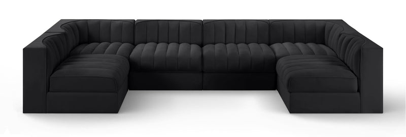 Rummi - Armless Velvet Performance Fabric Upholstered 6 Piece Modular Sectional